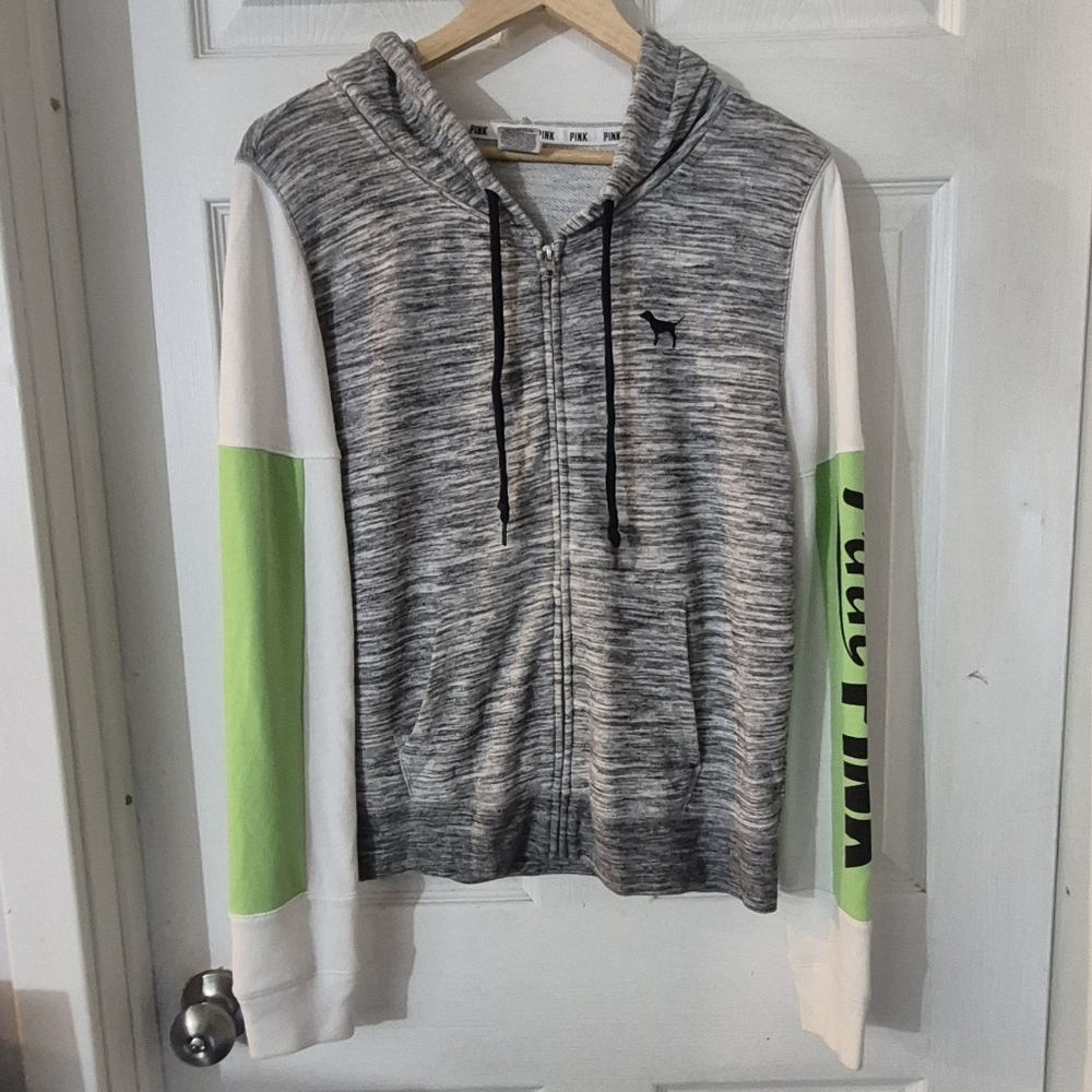 Women's PINK Victoria's Secret Gray and Green Hoodie Sz L